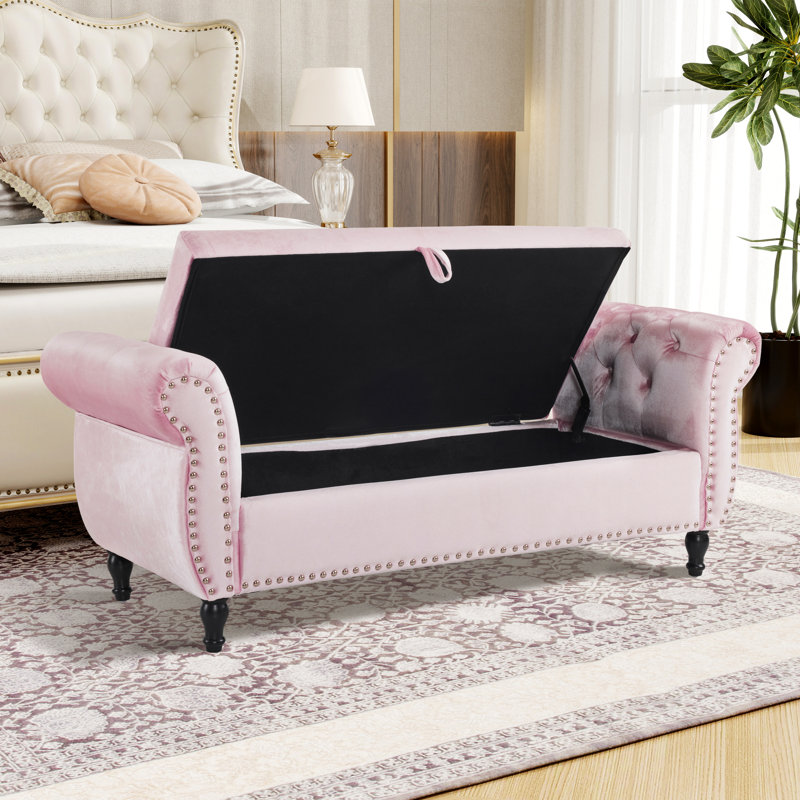 Velvet Multifunctional Storage Rectangular ottoman, Baby Pink