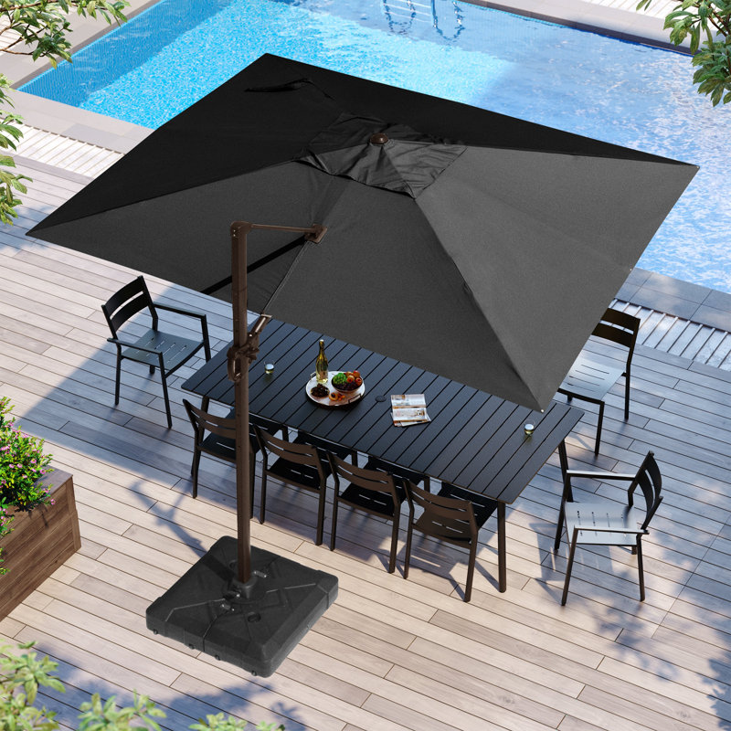 Parasol de patio rectangulaire en porte-à-faux sans base lestée 12 pi x 9 pi Selami, Noir