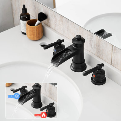 Robinet de lavabo surdimensionné de 8 pouces pour lavabo de salle de bain, noir avec bonde escamotable et robinet à 2 leviers, mélangeur à poignée double mat