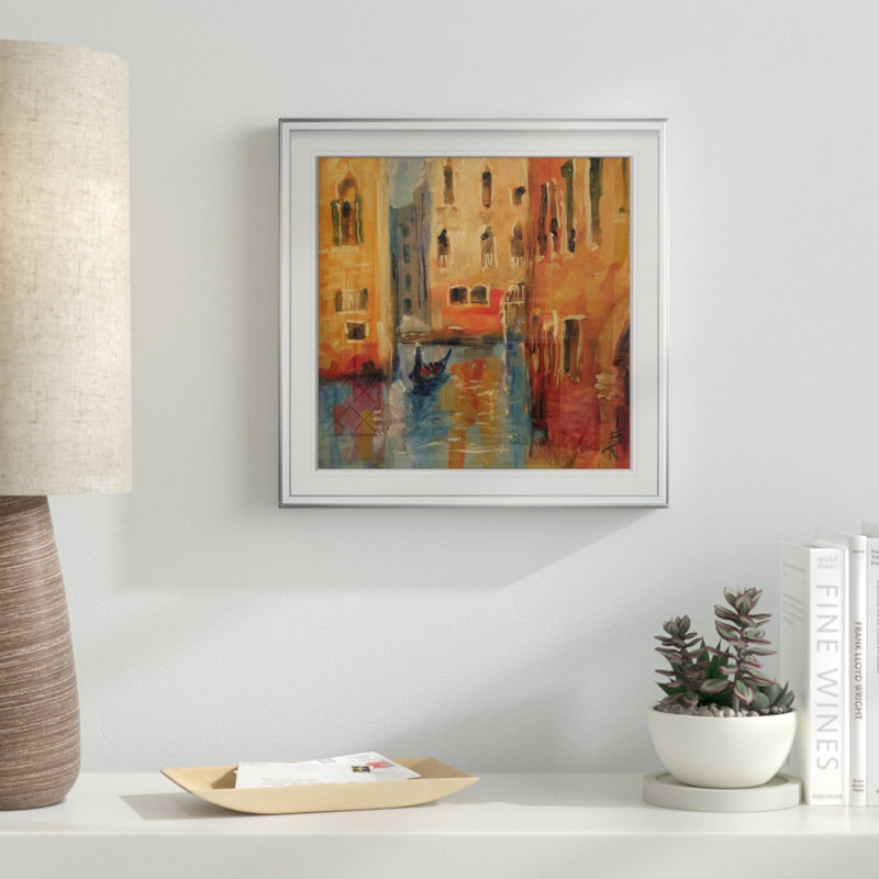 « venice ii », peinture, H 16 po x l 16 po x P 1,5 po, Cadre argenté