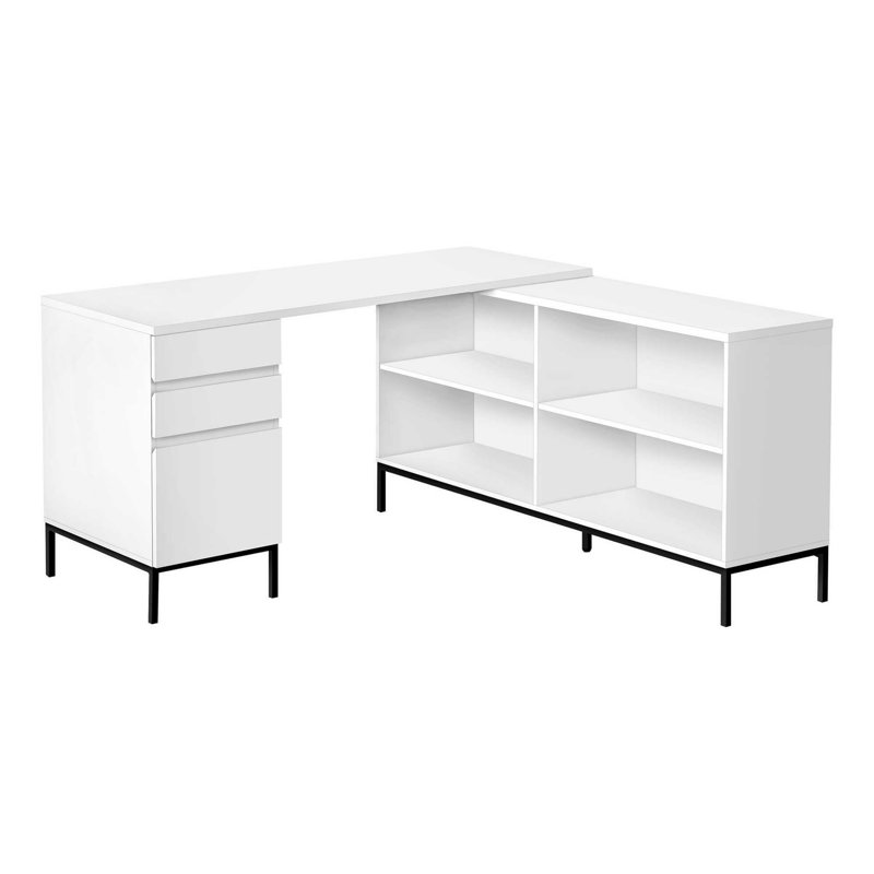 Computer Desk, Home Office, Corner, Storage Drawers, L Shape, Work, Laptop, Metal, White