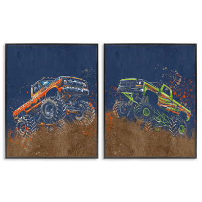Ensemble de giclée encadrée 2 pièces Monster Truck Jam, design par Kim Allen