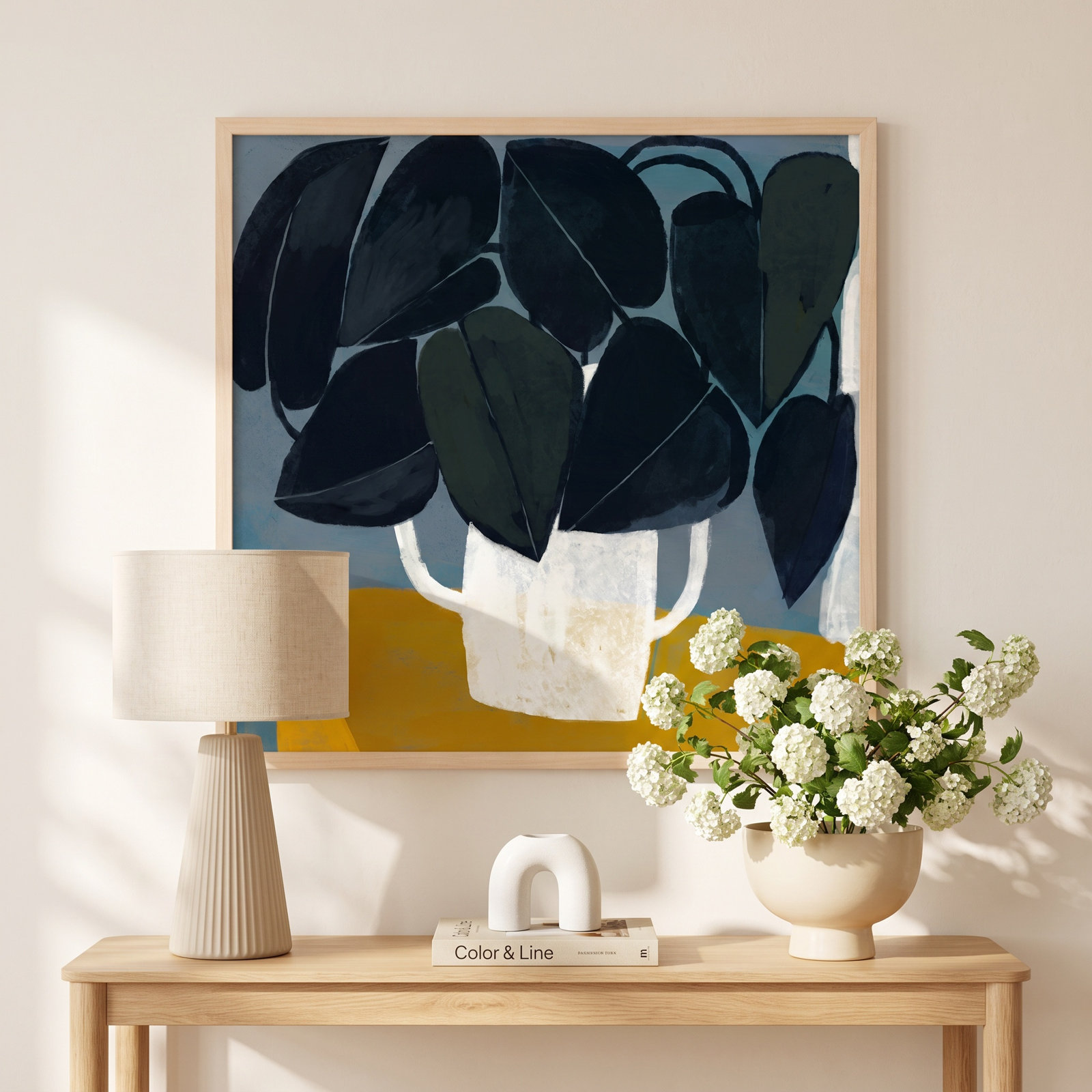 Plant "Summer Interior 1" Painting, 30" H x 30" W x 1.25" D, Brown