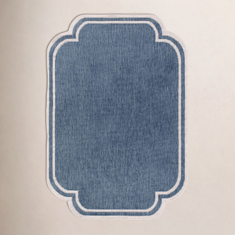 Skiles Machine Woven Rug, Rectangle 9'2" x 12', Navy/Cream