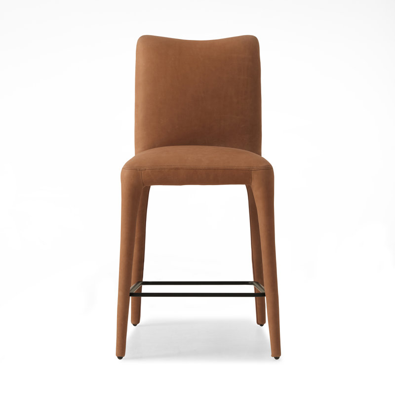 Camel Genuine Leather Upholstered Counter Stool with Iron Frame