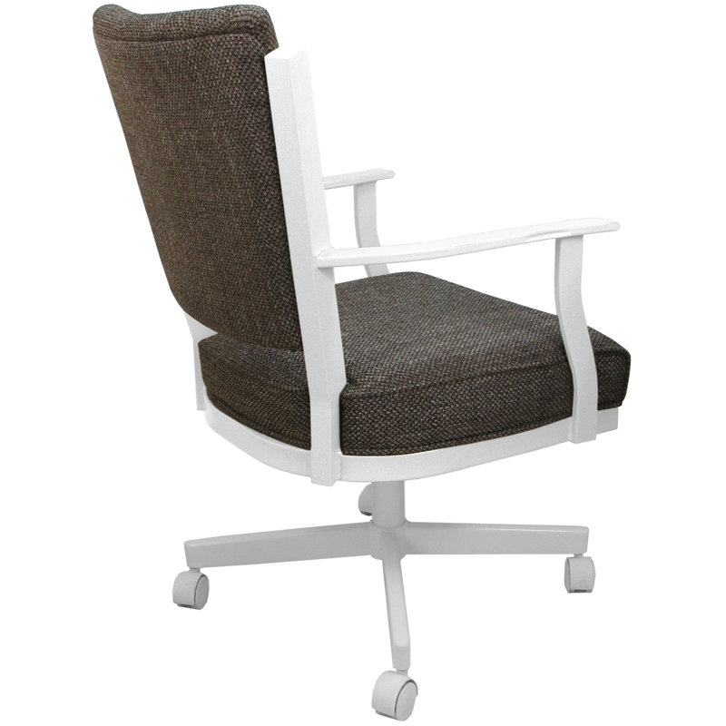 Danyael Metal Dining Caster Chair with Arms, White, Plumley Cocoa