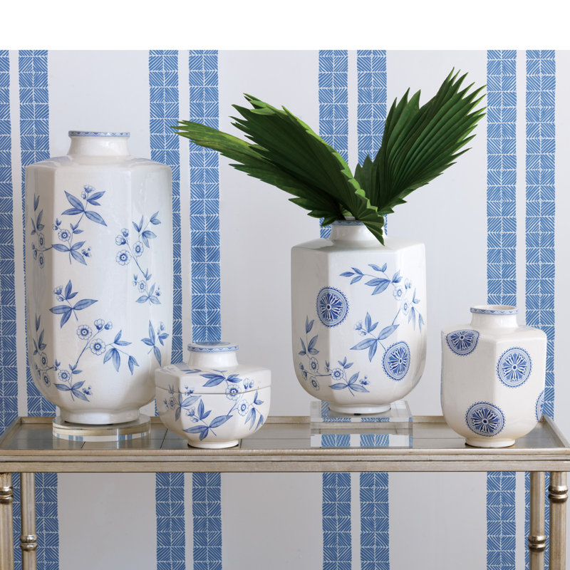 Vase de table en porcelaine 9 "Temba, Blanc / Bleu