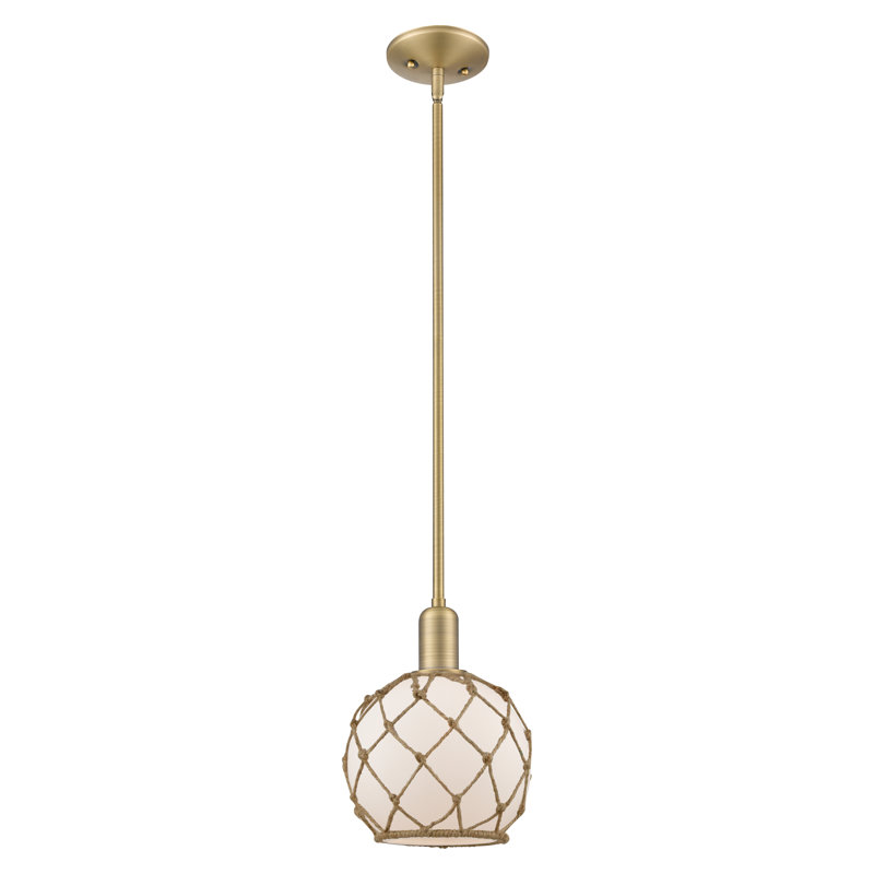 Arcadia - Mini-luminaire suspendu avec tige 10 po 1 lumière, Laiton brossé, H 10,63 po x l 8 po x P 8 po