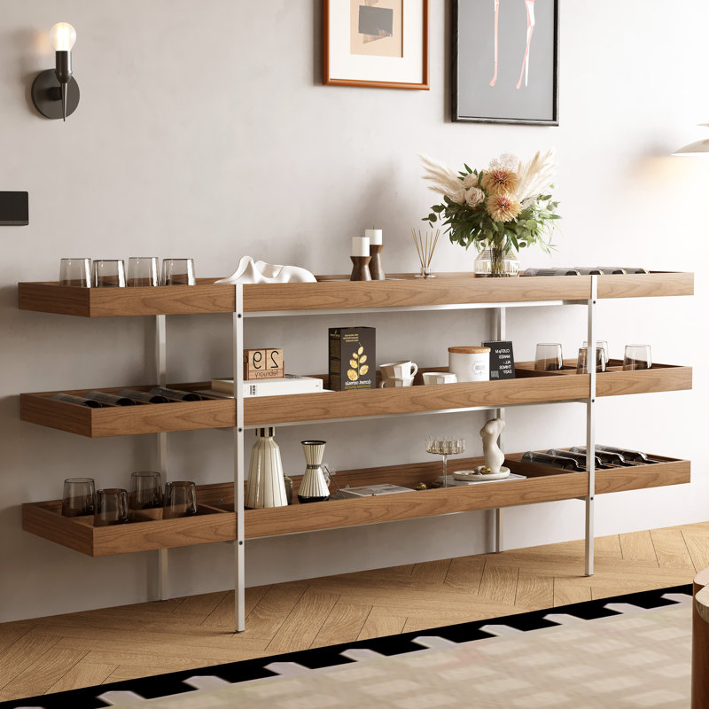 Modern 3 Tier Stainless Steel Storage Shelf With Reversible Compartments Open Display Rack For Living Room Or Office