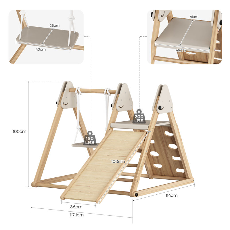 Triangle Climbing Frame, Wooden Climber with Swing, Grey