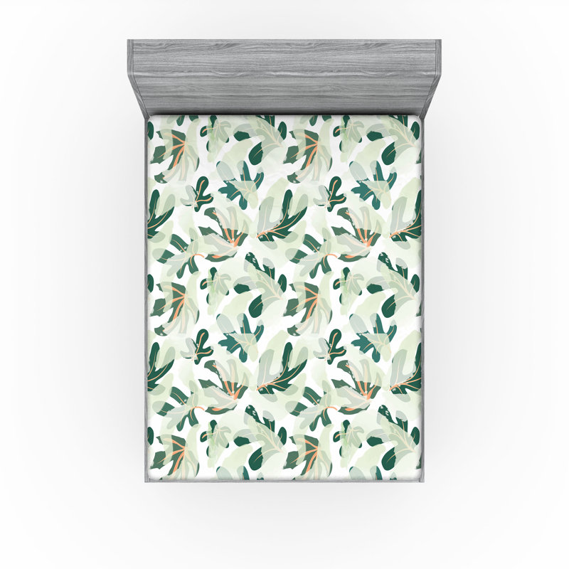 Drap-housse Ambesonne, Drap-housse très grand californien, Vert forêt / motif floral vert pâle