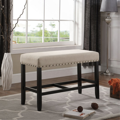 Banc de salle à manger à hauteur de comptoir brun clair, siège en tissu de lin et de coton, banc de H 25,5 po x l 41 po x P 16,5 po