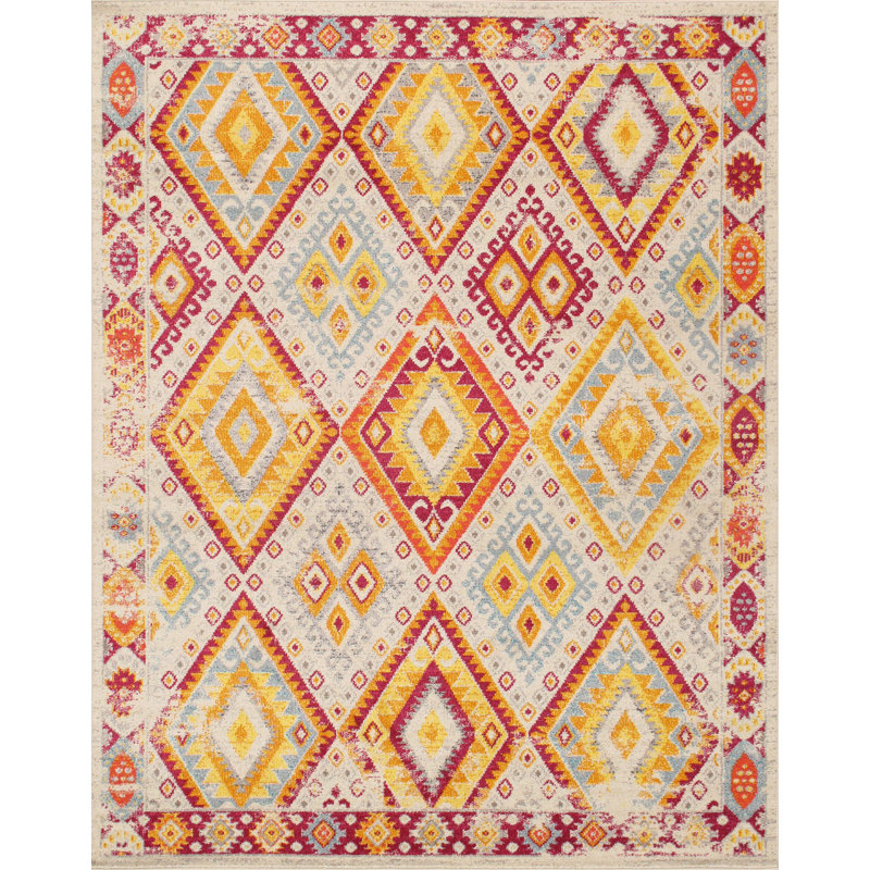 Tapis beige / rouge / jaune Aldora Southwestern, Rectangle de 10 pi x 14 pi