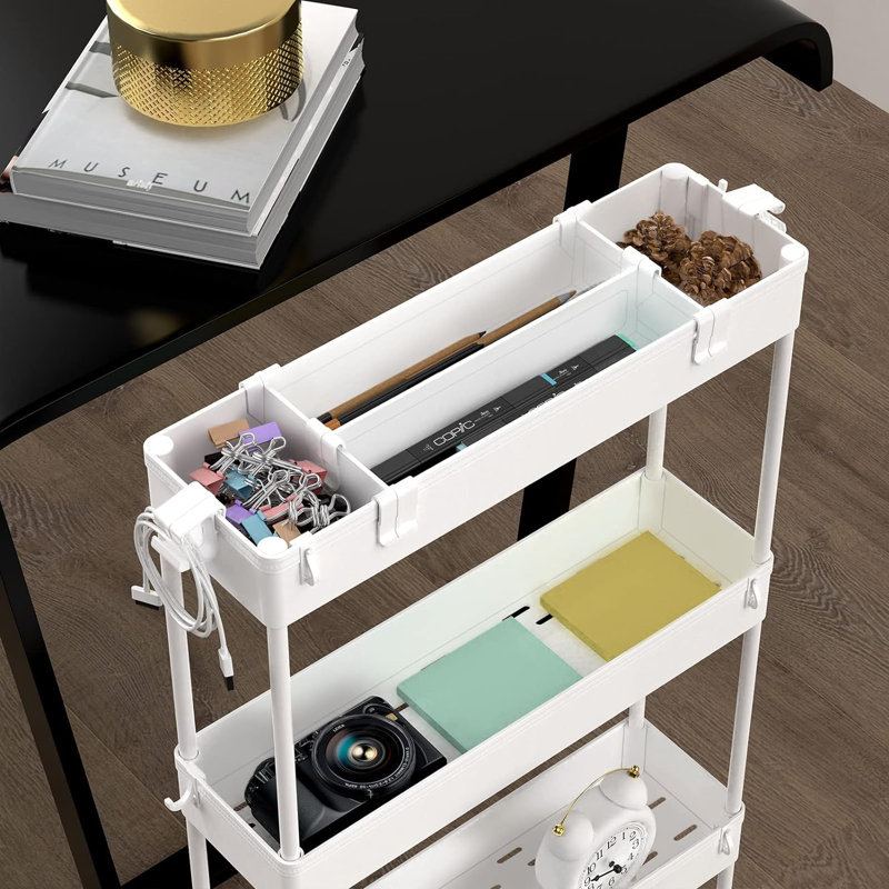 White 4-Tier Slim Rolling Storage Cart with Adjustable Shelves