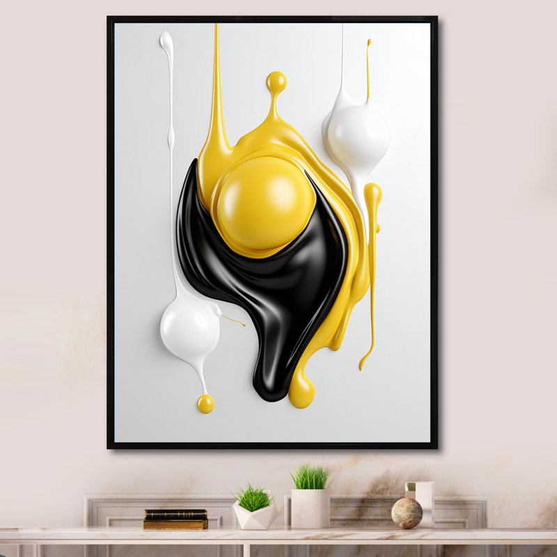 Art liquide sur toile, abstrait liquide noir et blanc I, 32" H x 24" W, Cadre flottant noir
