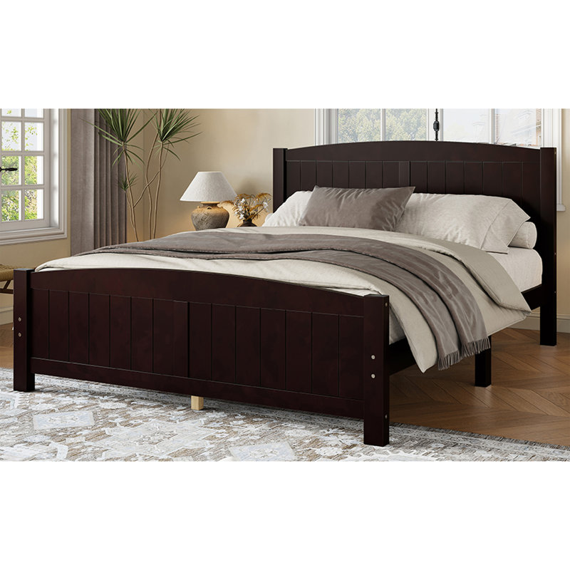 Grand lit plateforme, lit plateforme en bois massif avec lattes de soutien et structure solide, aucun sommier nécessaire, espresso