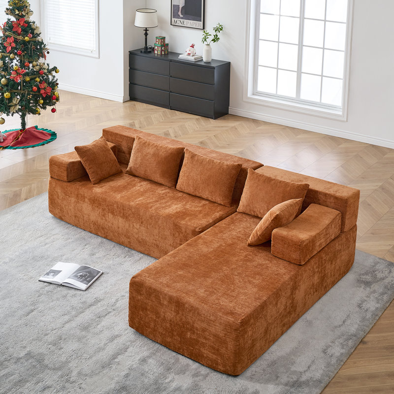 Canapé modulaire rembourré en L de 105 po avec méridienne et siège profond, 105 po, sans assemblage requis