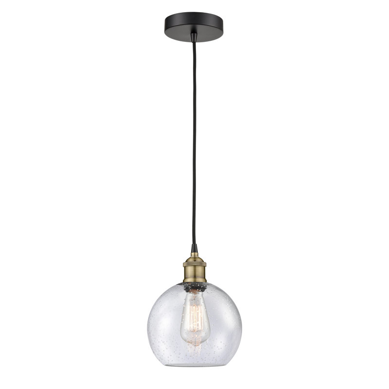 Luminaire suspendu simple à 1 lumière Ralph, H 10,75 po x l 8 po x P 8 po, Transparent, Laiton antique noir