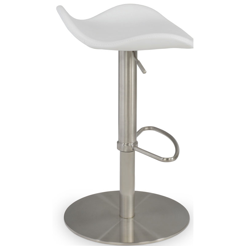 Falcon Piston Adjustable Height Swivel Bar Stool, White Faux Leather, Gold