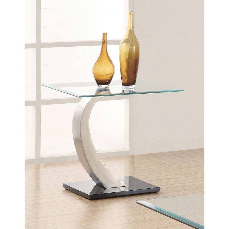 Table de bout rectangulaire en métal avec plateau en verre