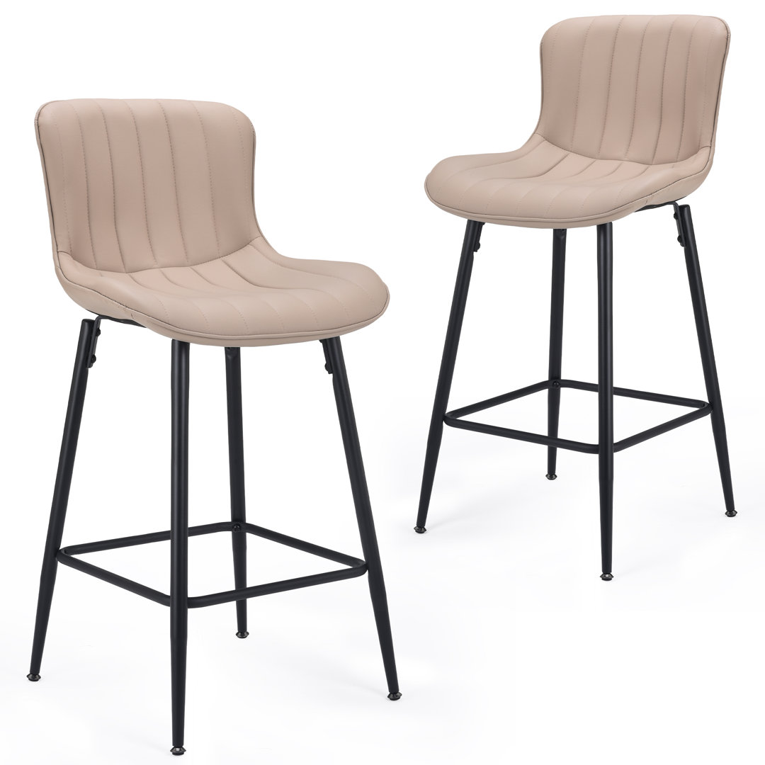 Upholstered 27" Counter Stool With Metal Frame (Set of 2) George Oliver 
