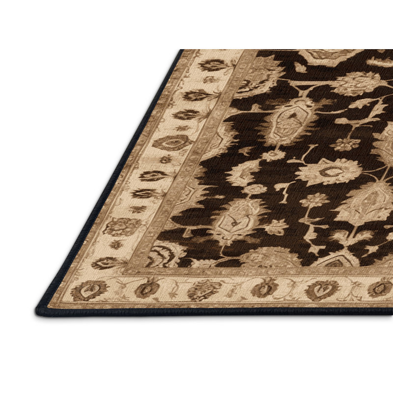 Tapis brun lavable à la machine, Rond 3 pi