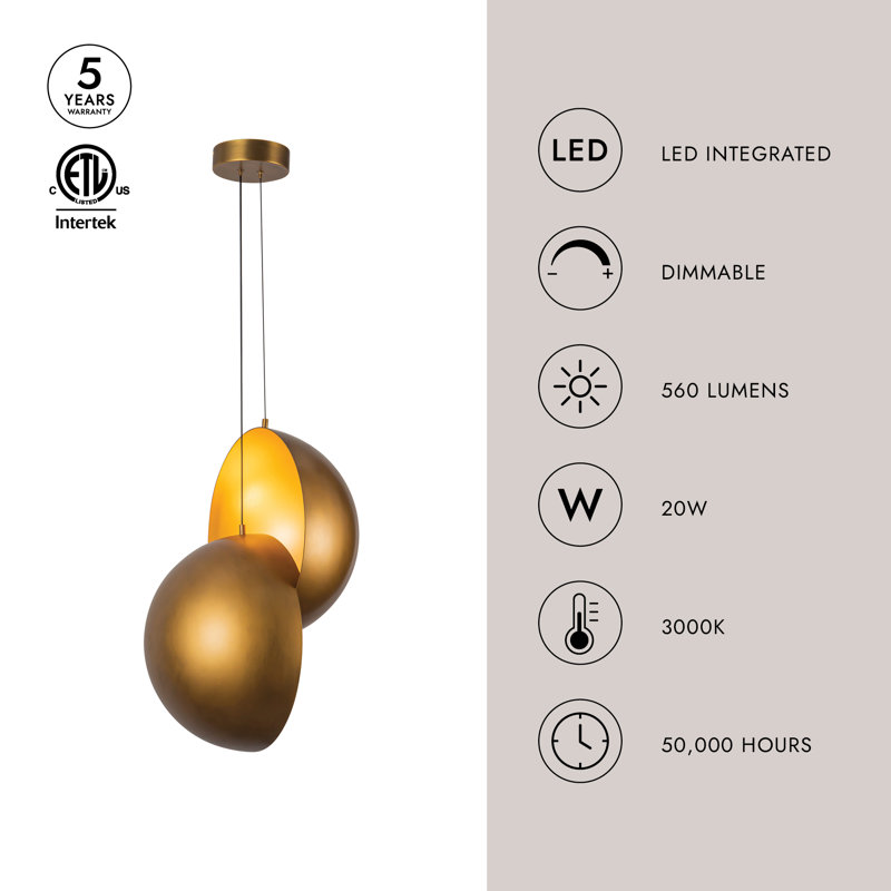 Void 24-in Black dimmable LED Pendant, Matte Black