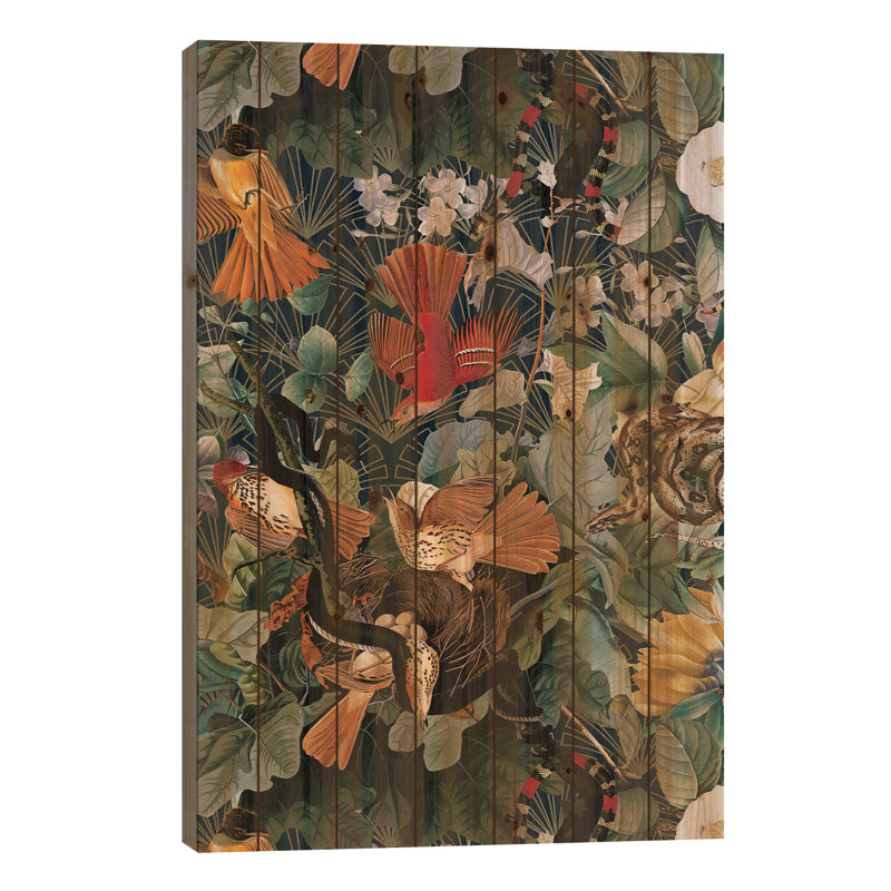 «Birds And Snakes On Wood» par Burcu Korkmazyurek, reproduction, H 40 po x l 26 po x P 1,5 po