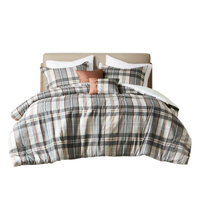 Édredon en microfibre double / grand, imprimé à carreaux, 2 taies décoratives et coussins, literie de sommeil moderne avec rembourrage décoratif, style rétro, lavable à la machine