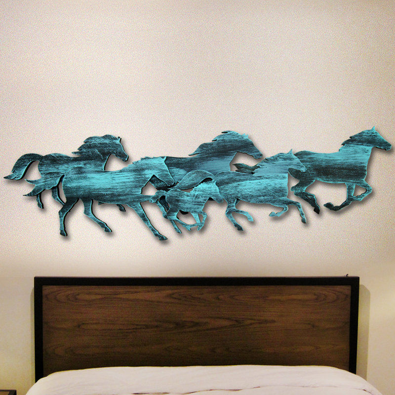 Décoration murale en bois pour le troupeau de chevaux, H 7 po x l 24 po x P 1 po