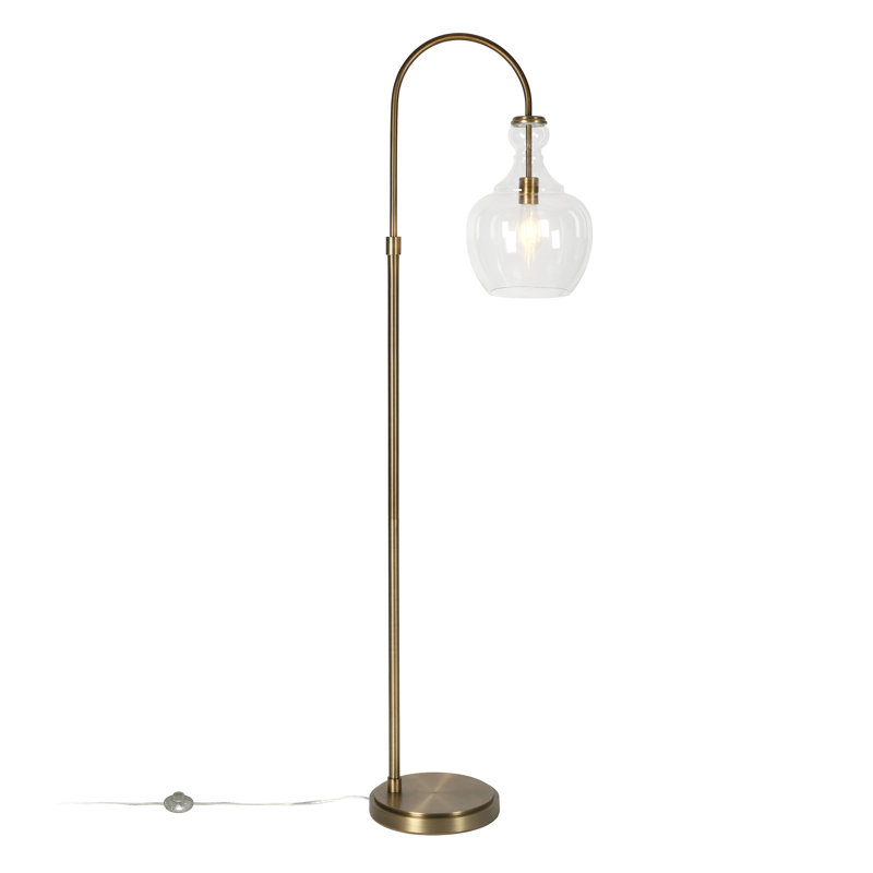 Lampe sur pied Verona avec abat-jour en verre en laiton / transparent, Transparent, Laiton brossé