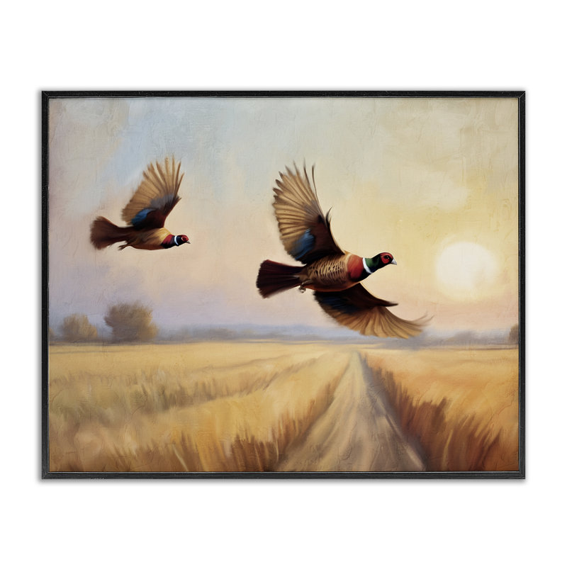 «Fall Flight Pheasants», estampe numérique par Kim Allen, Giclée encadrée noir minuit, H 11 po x l 14 po