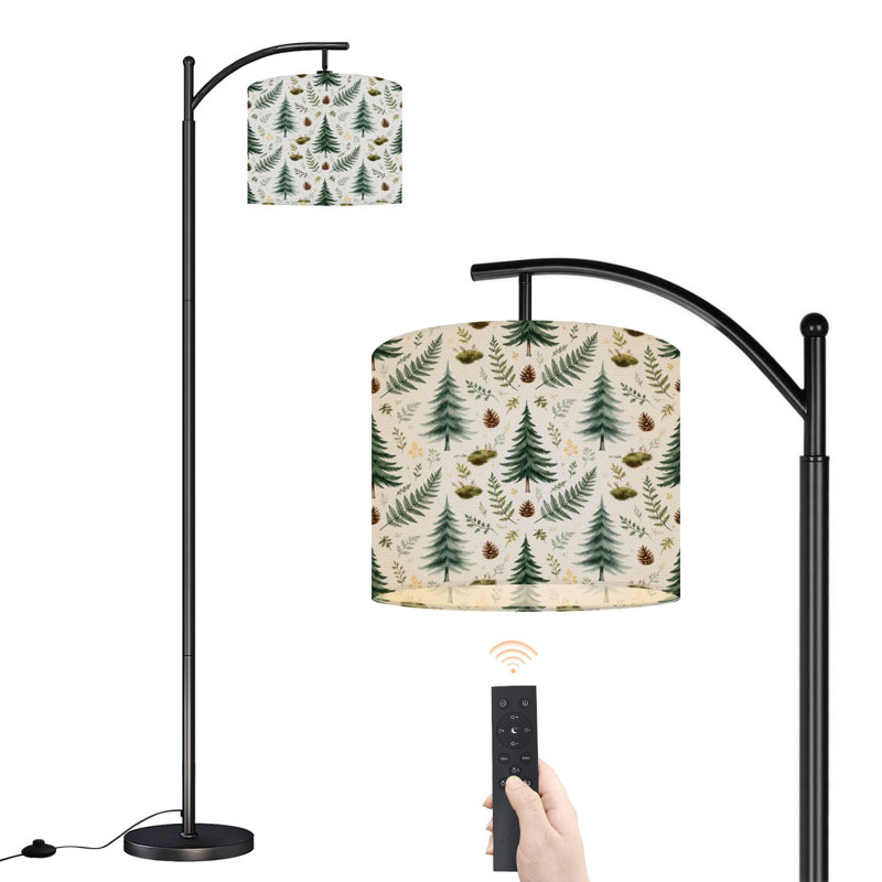 Lampe sur pied à arc avec abat-jour réglable Rayons de soleil Misty Forest Tall Trees Green