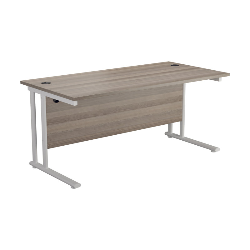 Metal Base Desk Shell, 73cm H x 160cm W x 80cm D, Grey Oak - White
