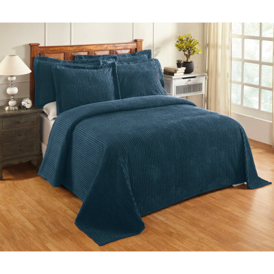 Ensemble de couvre-lit simple 100% coton Jullian Collection, couvre-lit à rayures classique avec taie décorative assortie, certifié OEKO-TEX, doux, respirant, lavable à la machine, toutes saisons, bleu sarcelle