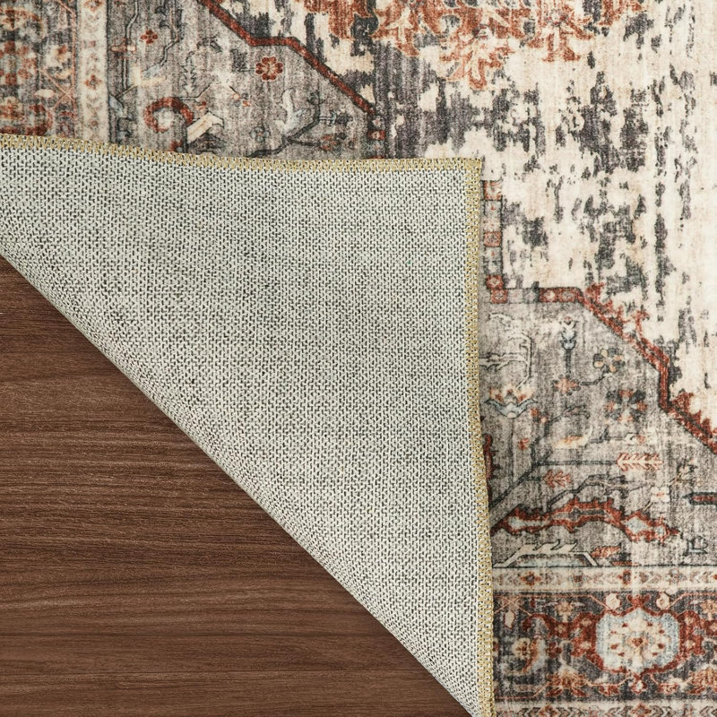 Washable Rugs - Large Boho Rugs for Living Room Stain Resistant Carpet Vintage Tribal Rugs for Bedroom Kitchen Bathroom Non Slip Backing Home Decor Floor Decoration Mat Brick