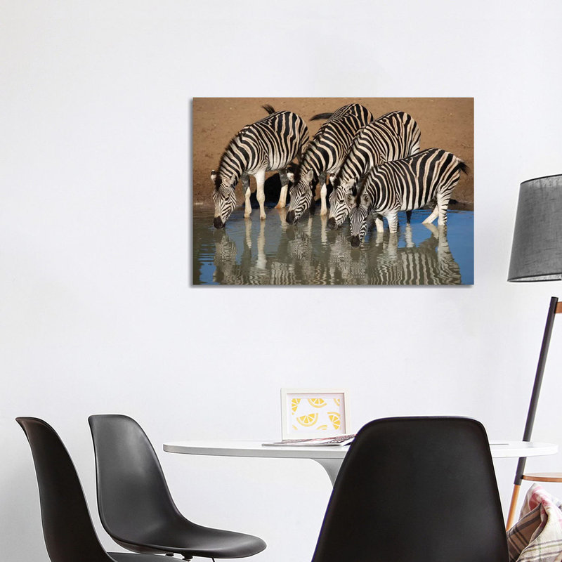 Zebras Drinking by Mogens Trolle - Wrapped Canvas Print, 101.6 cm H x 66.04 cm W x 1.91 cm D