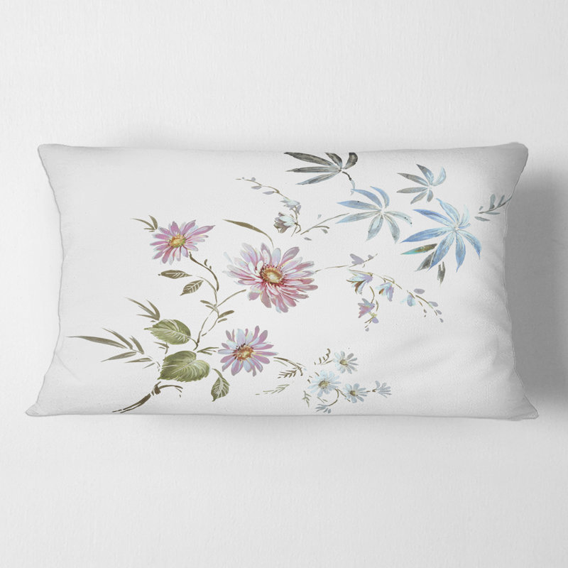 Fleurs bleues et roses I - coussin traditionnel imprimé