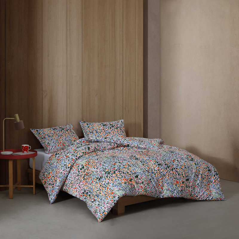 Marimekko Rantaniitty Orange Cotton Comforter Set, King Comforter + 2 King Shams