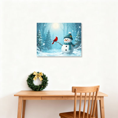 «Snowman Cardinal Winter», art mural sur toile