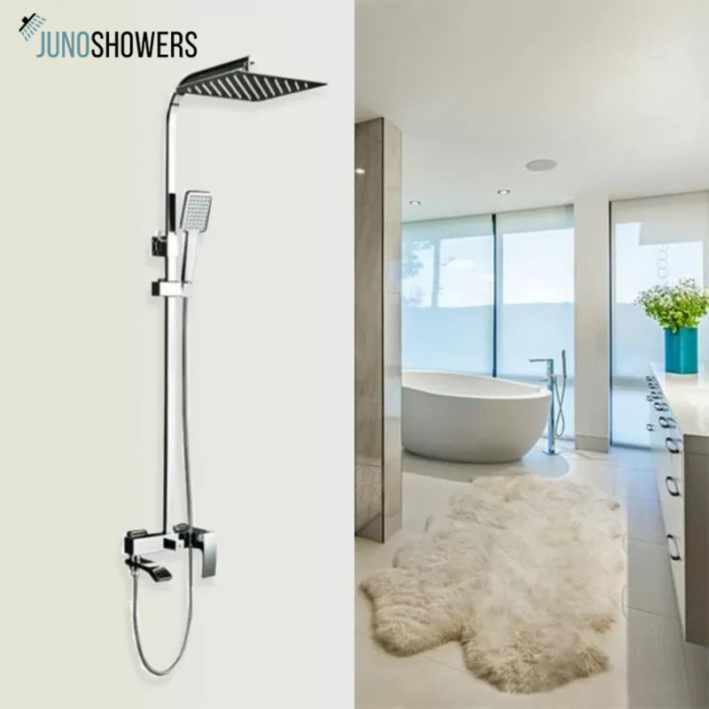 Juno Overhead Contemporary Chrome Rainfall Single Handle Bathroom Shower With Handheld Shower