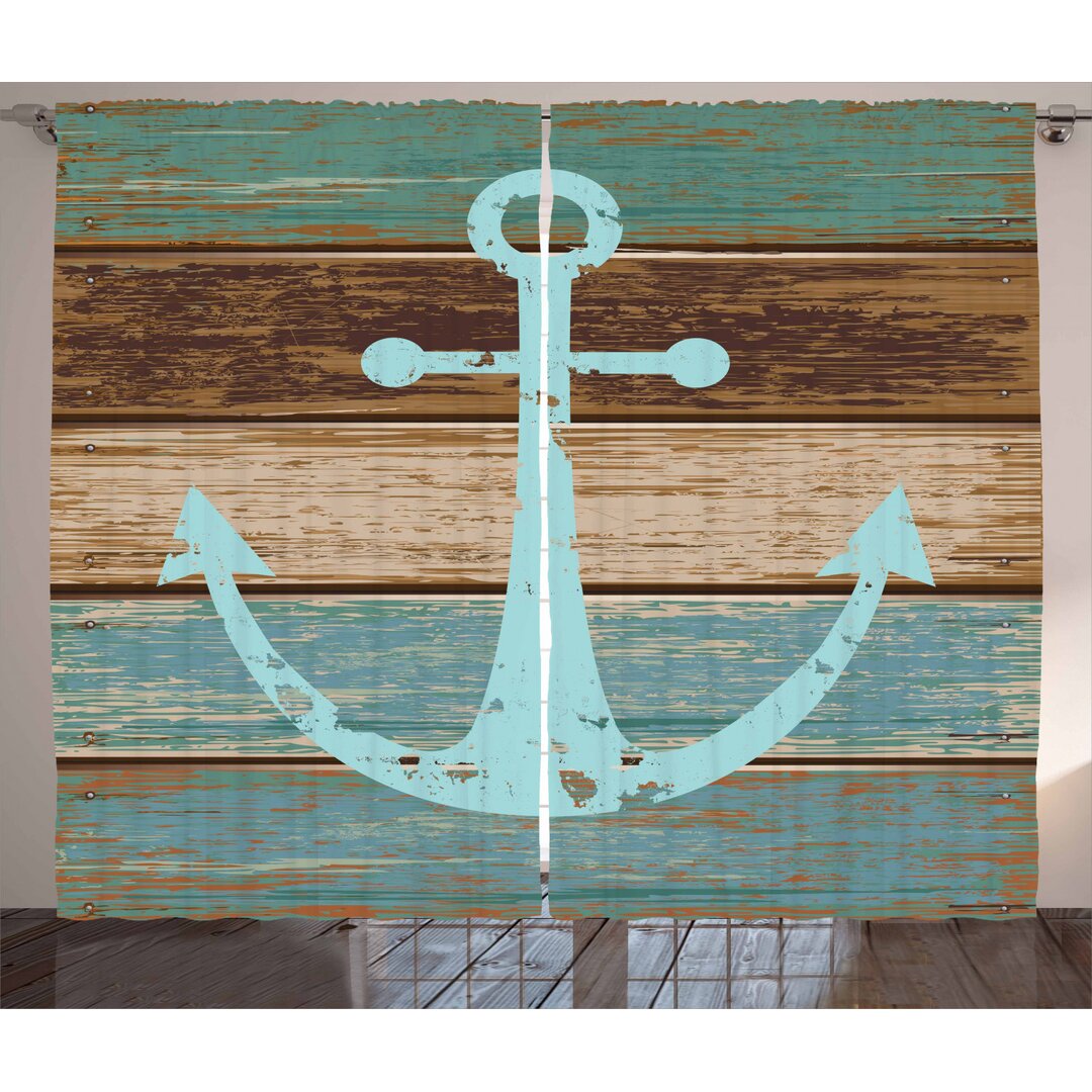 Rustikaler Vorhang, Nautical Rustic, Anker, Pale Blue Brown Teal