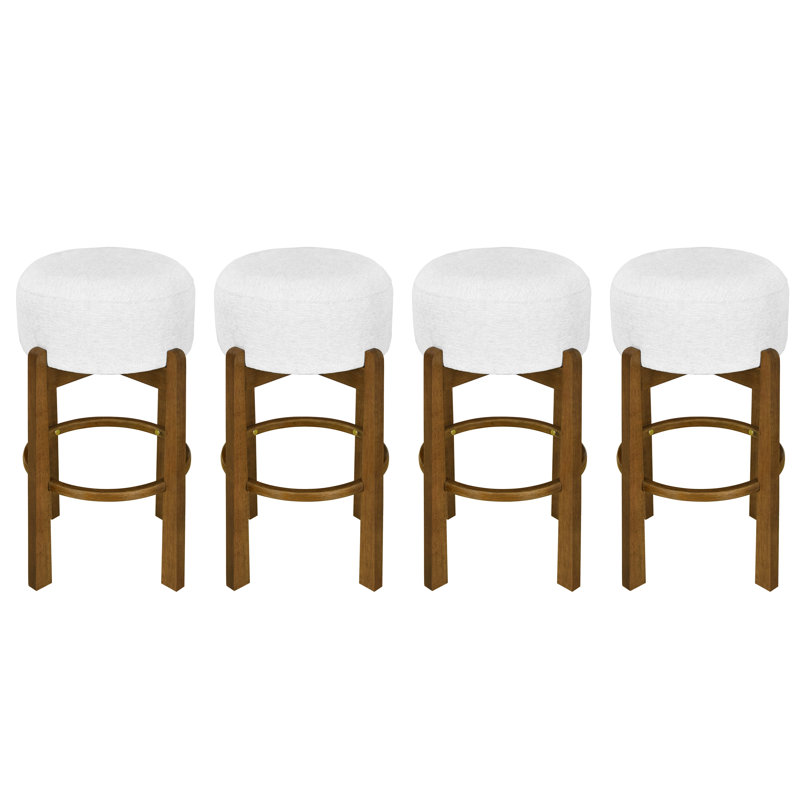 Ensemble de 4 tabourets d'intérieur revêtus de bois, finition noyer et revêtement ivoire, Noyer foncé, 4