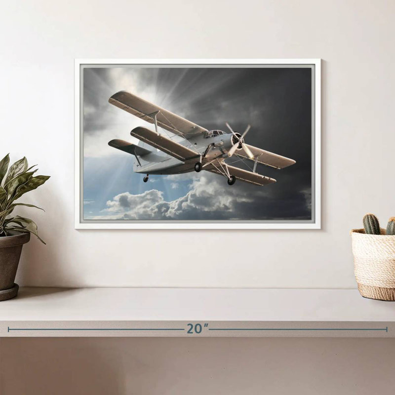 Retro Silver Plane, Floating Frame White, 13" X 9"