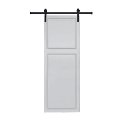 Porte de grange blanche à 2 panneaux en panneau de fibres à densité moyenne de 3/4 po de 42 po x 84 po avec quincaillerie 2 panneaux