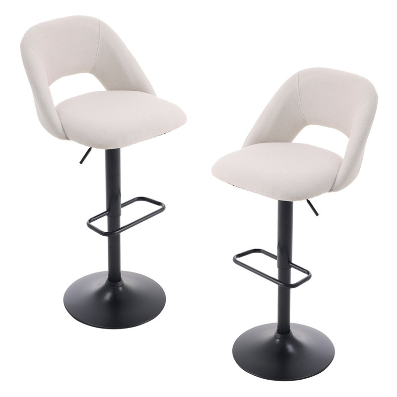 Nesly Swivel Upholstered Adjustable Height Counter Stool with Metal Frame, Beige