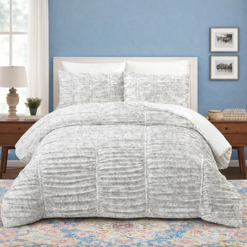Ensemble d'édredon texturé Floral Toile, Édredon pour très grand lit + 2 taies décorativ