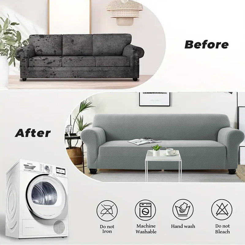 	Luxury Jacquard Pattern Spandex Sofa Cover - Stretch Slipcover for Sofa Protection, Grey, 	179cm H x 280cm W - (3 Seater)