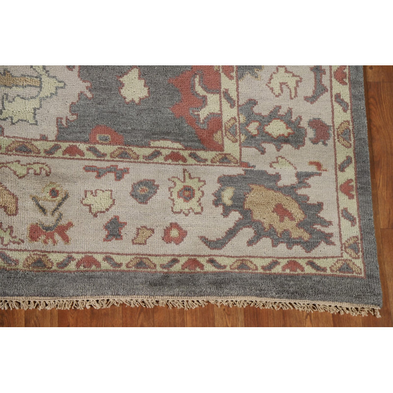 Tapis oriental gris à motif floral Oushak 9 x 12