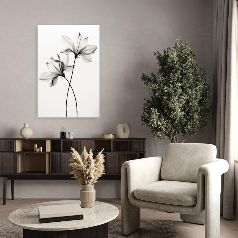 Art contemporain contemporain délicat, fleur élégante, 36" H x 24" W